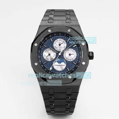 Swiss Replica Audemars Piguet Perpetual Calendar 26606 Black Case Blue Dial 41MM